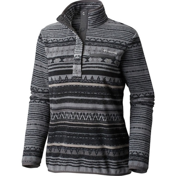 COLUMBIA Mountain Side Fleece Large Grey & Black Women’s Printed Pullover Gorp - Picture 1 of 10
